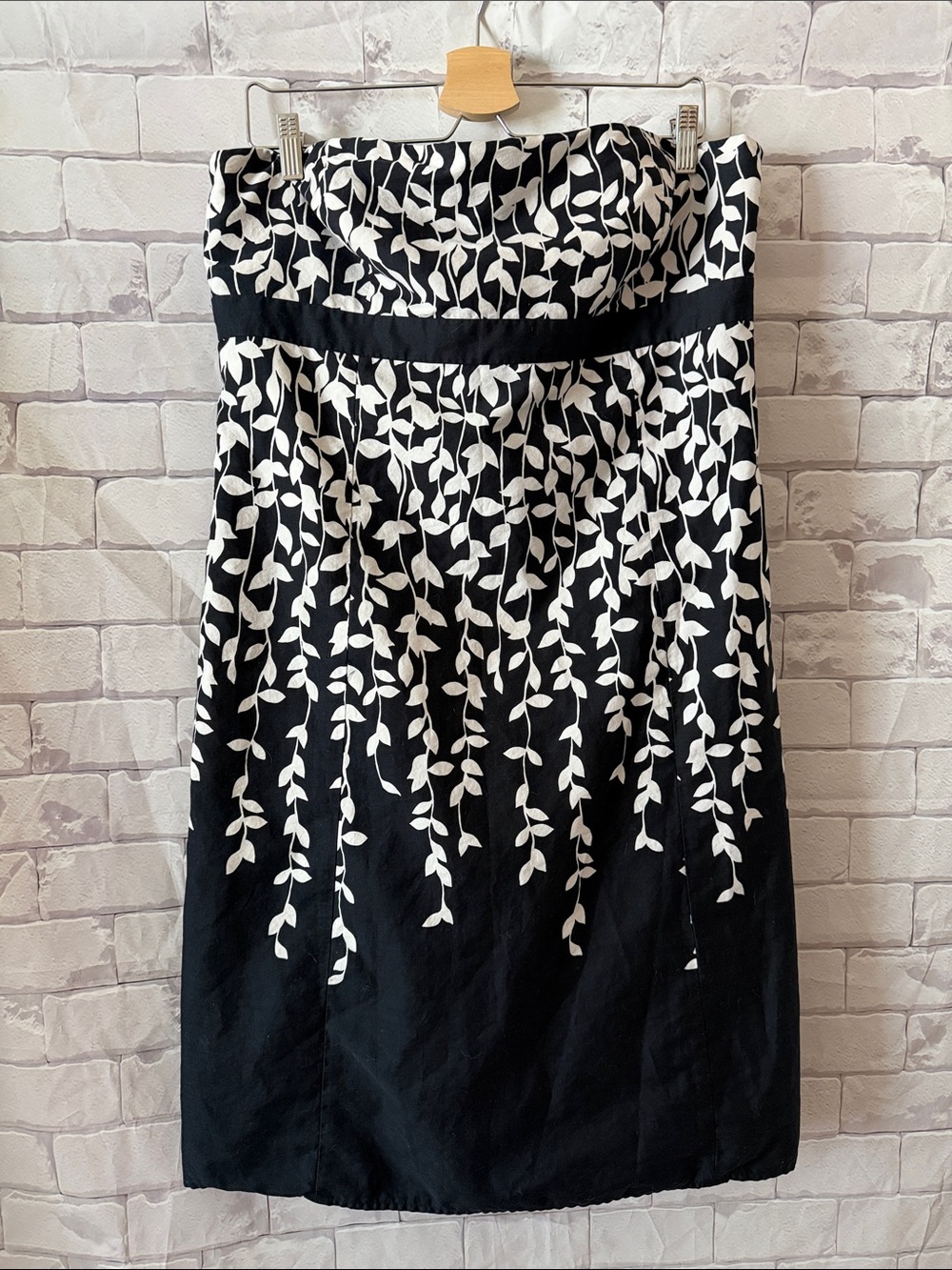LOFT Black Strapless Dress with White Leaf Print